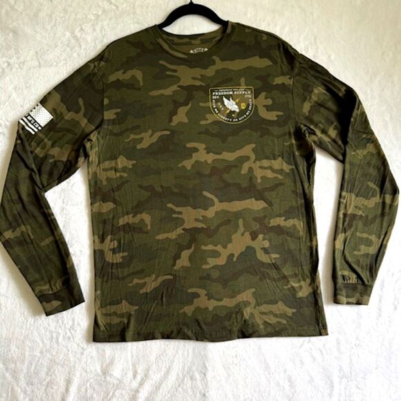 Howitzer Patriot MFG Mens LS Green Camo Shirt Give Me Liberty SZ L USA Tactical - Picture 2 of 15